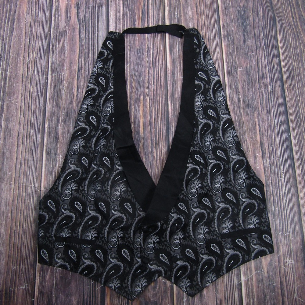 Lord West Vest Mens 2XL Black Paisley Tuxedo Waistcoat Belted Formal Wedding